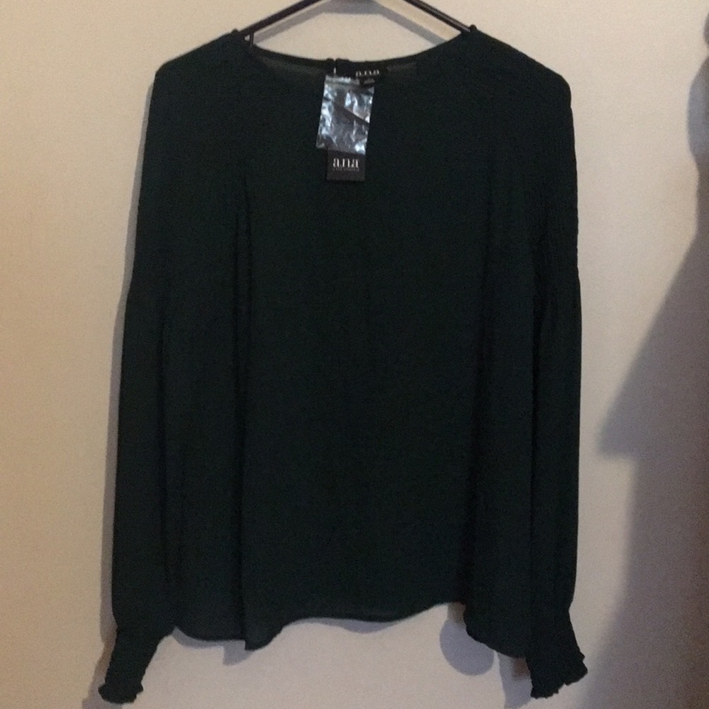 Green smocked sleeve blouse by a.n.a, size medium